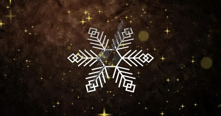 Wall Mural - Animation of snowflake over glowing spots on black background