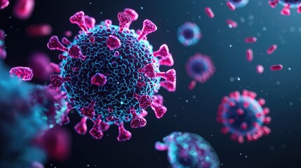 Poster - Microscopic view of virus particles on a dark background.