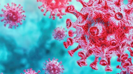 Poster - Detailed visualization of virus particles, colorful illustration on a blurred background.