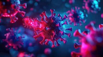 Aufkleber - Colorful representation of a virus under high magnification, isolated on dark background.