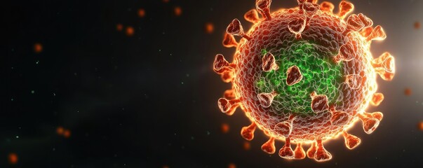 Poster - 3D illustration of a virus, colorful detail on a dark background