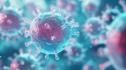 Poster - Colorful abstract virus structure on a blue background.