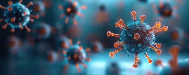 Aufkleber - Detailed illustration of virus particles with vibrant colors on a soft-focus background.