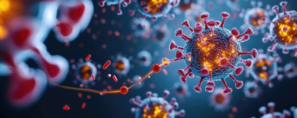 Poster - Close-up visualization of viruses, vivid detail, blue background