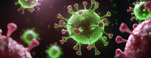 Poster - 3D rendering of a virus, colorful and detailed, on a dark background