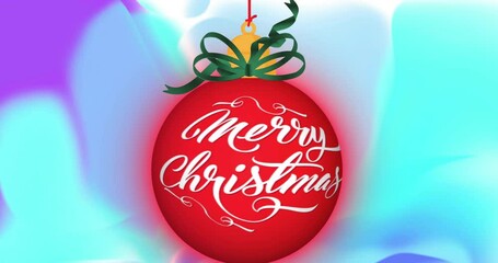 Poster - Animation of merry christmas text on christmas bauble over blue shapes