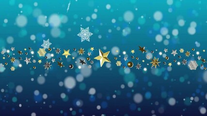 Poster - Animation of gold stars christmas decorations on blue background