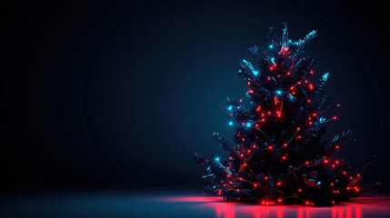 Sticker - Colorful Christmas tree adorned with festive lights, isolated against a dark background.