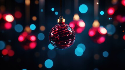 Canvas Print - Colorful Christmas ornament hanging against a blurred bokeh background.