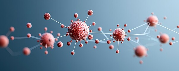 Poster - Vibrant virus particles on a blue background, showcasing intricate structures.