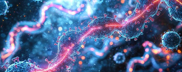Poster - Colorful abstract representation of DNA structure in vivid hues.