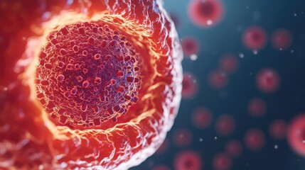 Poster - Close-up view of a cell with glowing elements against a dark background.