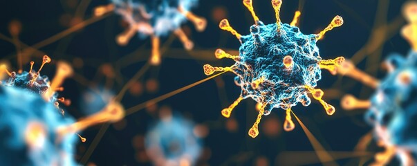 Poster - Microscopic view of viruses on a dark background.