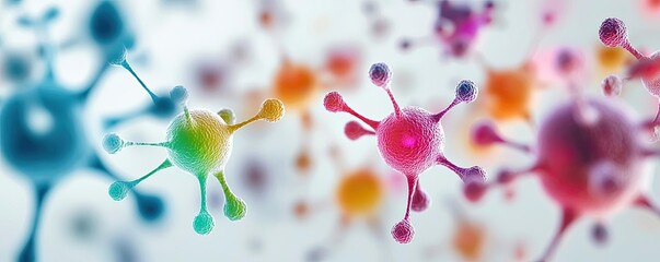 Poster - Colorful abstract molecular structure on blurred background.