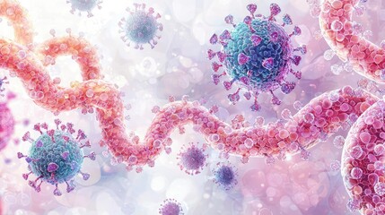 Poster - Virus cells with colorful structures on a soft, abstract background.
