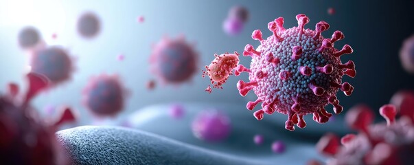 Poster - Close-up view of virus particles on a soft surface, blurred background