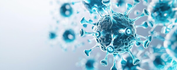 Poster - Microbial cells in a blue hue against a light background.