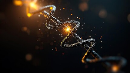 Poster - Abstract spiraling light strands with glowing particles over a dark background.