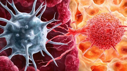 Poster - Close-up of human cells, illustrating health and disease concepts, white isolate background.