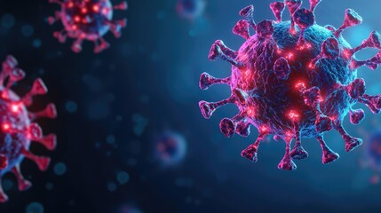 Poster - Colorful representation of a virus on a dark background.