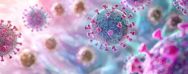 Poster - Colorful depiction of virus particles on a vibrant abstract background.