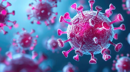 Aufkleber - Colorful representation of viruses on a blue background, showcasing cellular structures.