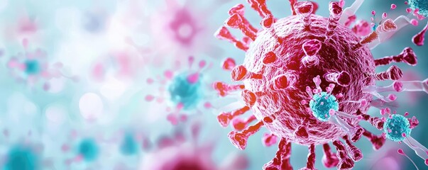 Poster - Colorful virus illustration with detailed structure, isolated on white background.