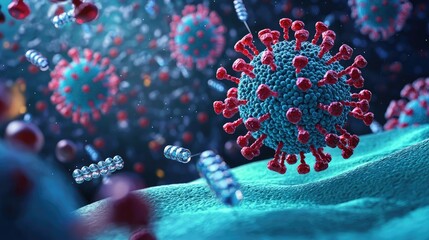 Poster - Microscopic view of a virus in a colorful, detailed illustration.