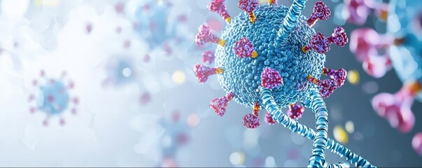 Poster - Microscopic view of virus structure with colorful details on isolated background.