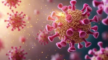 Aufkleber - Colorful virus cells on a blurred background, realistic illustration.