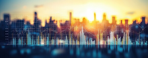 Poster - Vibrant Cityscape with Business Graph Trends