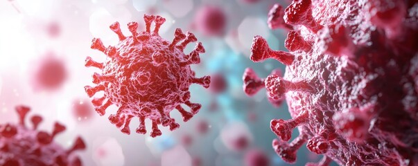 Poster - Close-up view of colorful viruses on a blurred background.