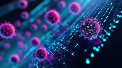 Poster - Colorful virus illustration on a glowing background.