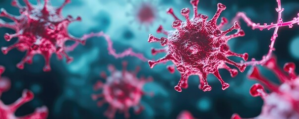 Aufkleber - Colorful representation of virus cells in a microscopic view, abstract background.