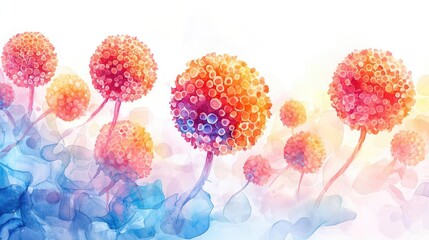 Poster - Colorful abstract representation of microorganisms on a white background.