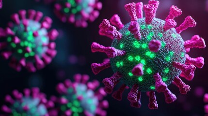Poster - Close-up of a virus cell with vibrant colors on a dark background