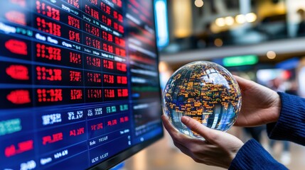 Poster - Hands Holding a Glass Globe Over Digital Display
