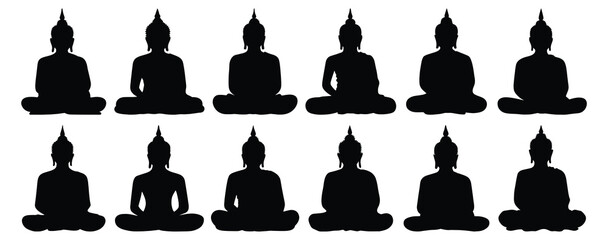 Wall Mural - Buddha silhouette set vector design big pack of religion illustration and icon