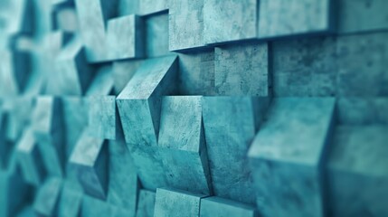 Poster - A close-up view of 3D blue geometric cubes arranged in a dynamic abstract pattern, showcasing depth and structure.