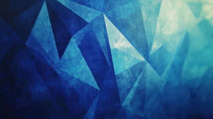 Poster - Abstract geometric low-poly design in various shades of blue, forming sharp triangular shapes and creating a modern, textured background.