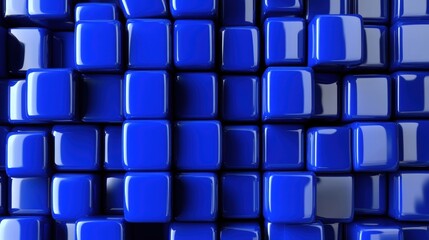 Poster - Glossy blue cubes neatly arranged in a 3D grid pattern, creating a clean, modern, and geometric abstract visual.