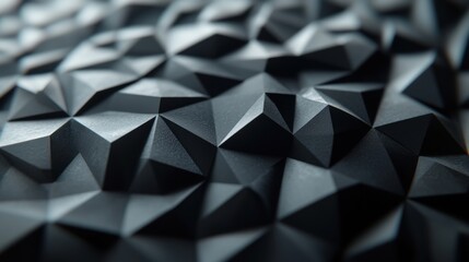 Poster - A highly detailed 3D polygonal surface with geometric black shapes, creating a modern and futuristic abstract texture.