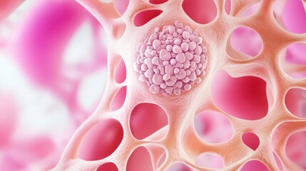 Poster - Close-up of vibrant cells with a central structure on a colorful background.