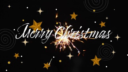Poster - Animation of merry christmas text over sparkler and stars