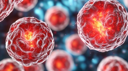 Poster - Abstract representation of cells in vibrant colors on a digital background.