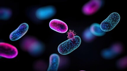 Poster - Colorful bacteria against a dark background, showcasing microscopic life forms.