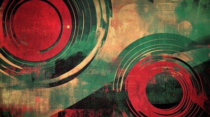 Poster - colorful abstract art blending geometric shapes with vibrant reds and greens, creating a dynamic vis