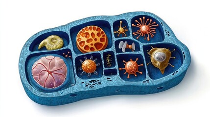 Poster - Colorful microorganisms displayed in a creative arrangement with blue background.
