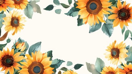 Wall Mural - Watercolor Sunflower Border