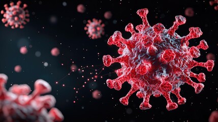 Poster - 3D render of a virus cell in a dark background, scientific illustration